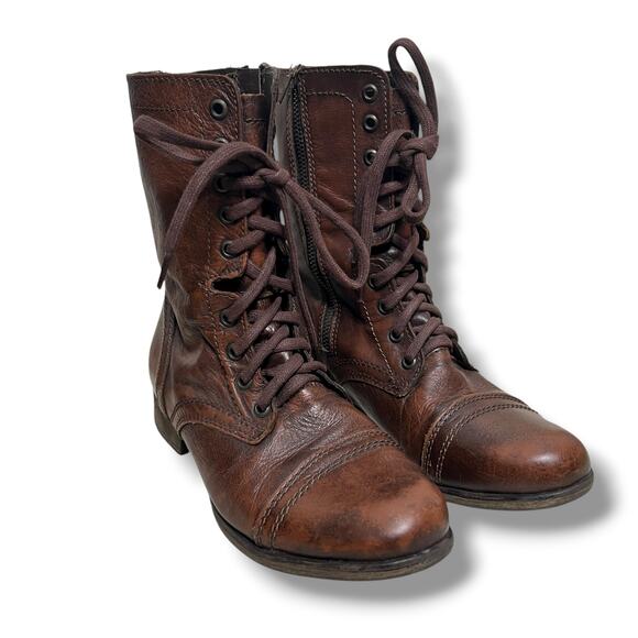 Steve Madden Troopa Combat Style Boots Size 7 Brown Lace Up Leather Military - Picture 2 of 12